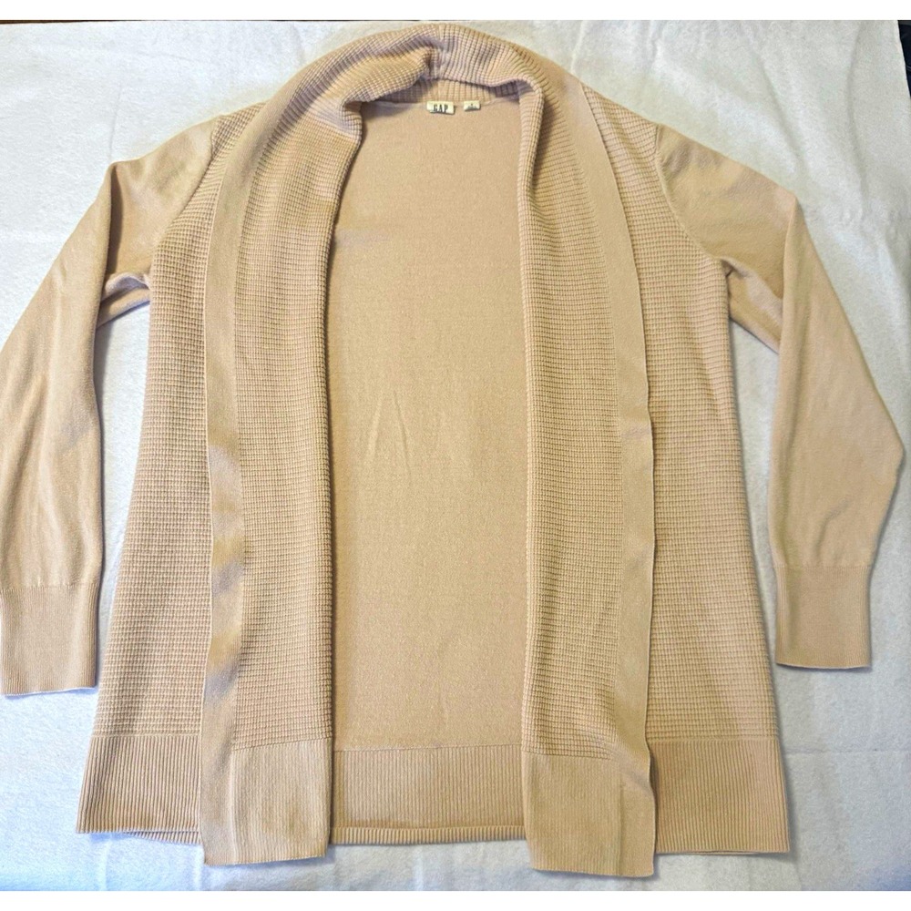 GAP Women's light pink Cotton Waffle-Knit Shawl Collar Open Cardigan Sweater S